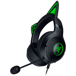 Гейминг слушалки Kraken Kitty V2 - Black, Gaming headset, Kitty Ears, Stream Reactive Lighting, HyperClear Cardioid Mic, 40 mm TriForce Drivers, Built into the earcups microphone, Razer Chroma RGB (Ear and Earcups), Surround sound: Only available on Windo
