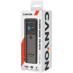 Зарядно устройство CANYON PB-2010, allowed for air travel power bank 27000mAh/97.2Wh Li-poly battery, in/out:2xUSB-C PD3.1 140W, out:USB-A QC 3.0 22.5W,TFT display,Dark Grey