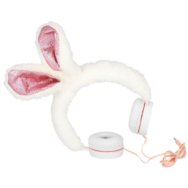 Детски жични слушалки Gjby Plush Rabbit Kids - Бели