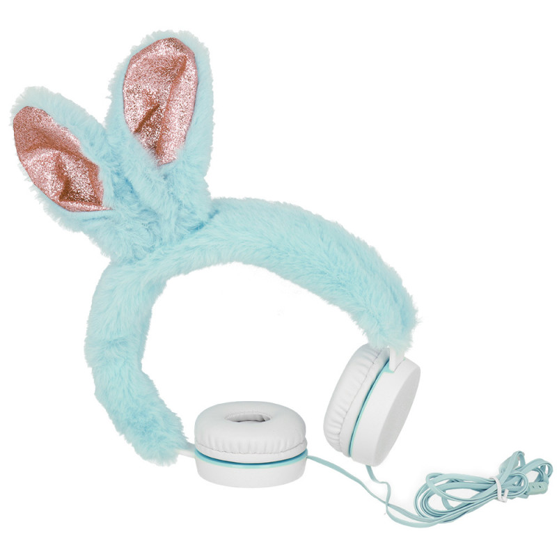 Детски жични слушалки Gjby Plush Rabbit Kids - Сини