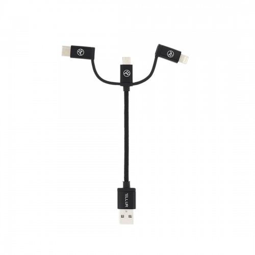  Кабел Tellur 3 в 1 USB към Micro-USB, Lightning и USB-C