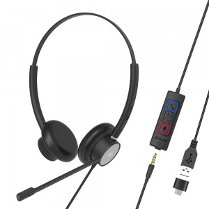 Слушалки с микрофон Tellur VOICE 420 с USB, 3,5 мм жак и USB-C адаптер