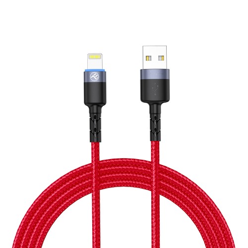 Tellur Lightning cable with LED light, 1.2 m, 3A - Red