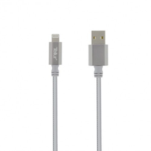Плетен кабел Tellur Lightning към USB, 1м - Сребрист
