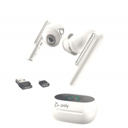 HP Poly Voyager Free 60+ UC слушалки тапи, Bluetooth, MS, USB-A, калъф за зареждане с тъчскрийн, бели