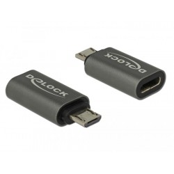 Адаптер Delock, USB 2.0, Micro-B мъжко - USB Type-C женско, Черен