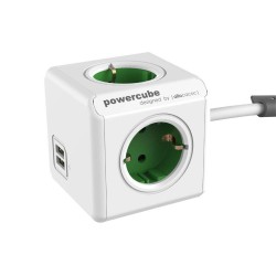Разклонител Allocacoc PowerCube EXTENDED с USB и 1,5 м кабел (1402GR) - Зелен