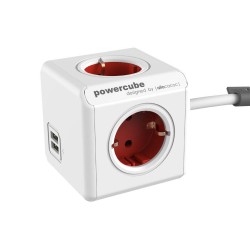 Разклонител Allocacoc PowerCube EXTENDED с USB и 1,5 м кабел (1402RD) - Червен