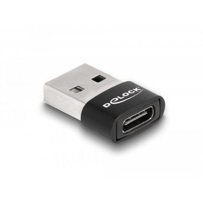 Адаптер Delock, USB 2.0, USB Type-A мъжко - USB Type-C женско, Черен