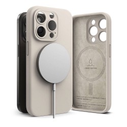 Ringke Liquid Silicone Magnetic Case - силиконов (TPU) калъф с MagSafe за iPhone 15 Pro (бежов)