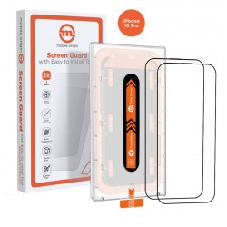 Mobile Origin Screen Guard Tempered Glass 2 Pack - 2 броя калени стъклени защитни покрития за дисплея на iPhone 15 Pro (черен-прозрачен)