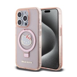 Hello Kitty IML Ringstand Glitter Kitty Head MagSafe Case - хибриден удароустойчив кейс с MagSafe за iPhone 15 (розов-прозрачен)