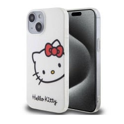 Hello Kitty IML Head Logo Case - дизайнерски силиконов кейс за iPhone 15 (бял)